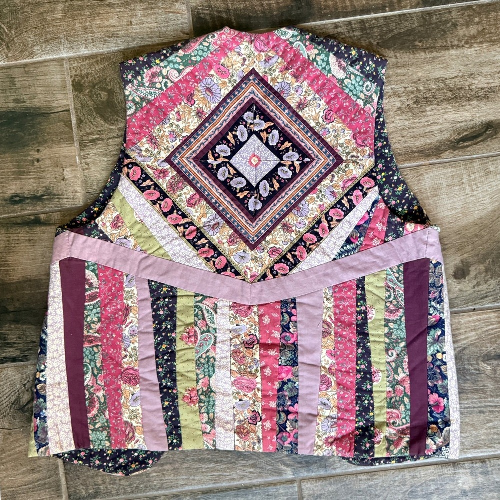Handmade Women Folk Art Quilted Patchwork Floral Vest, Multicolor, L